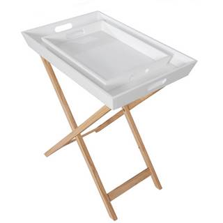 Servírovací stolík s dvomi snímateľnými táckami biela/prírodná NORGE