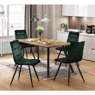 IDEA Nábytok Jedálenský stôl BERGEN dub + 4 stoličky BERGEN zelený zamat, značky IDEA Nábytok