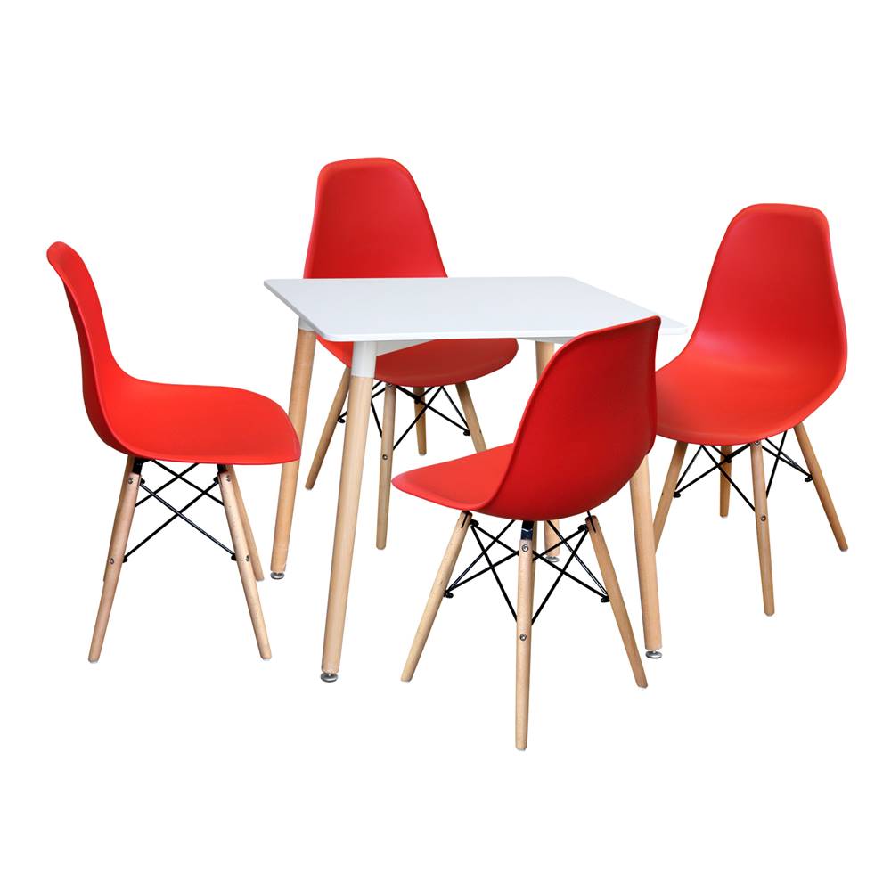 IDEA Nábytok Jedálenský stôl 80x80 UNO biely + 4 stoličky UNO červené, značky IDEA Nábytok