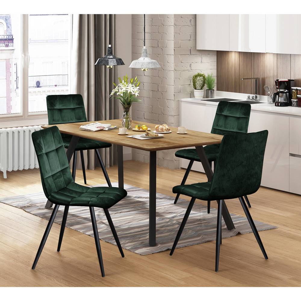 IDEA Nábytok Jedálenský stôl BERGEN dub + 4 stoličky BERGEN zelený zamat, značky IDEA Nábytok