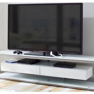 Široký TV stolík Typ, šedý kov/biele sklo