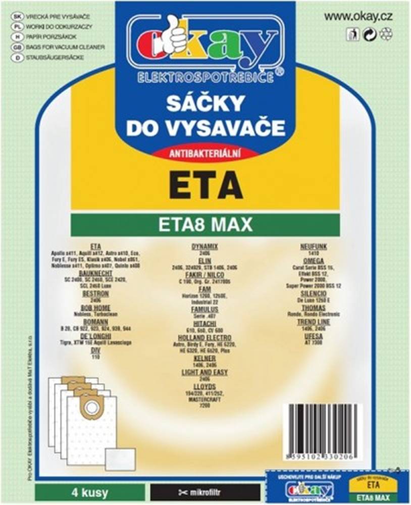 Jolly Vrecká do vysávača Eta ETA 8 MAX, antibakteriálne, 8ks, značky Jolly