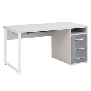 Písací stôl MUDDY sivá/sivé sklo, so zásuvkami