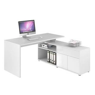 Rohový písací stôl ARLO biela/biela vysoký lesk
