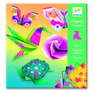 Súprava 24 origami papierov s návodom Djeco Neon Tropics