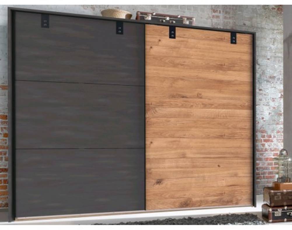 ASKO - NÁBYTOK Šatník s posuvnými dverami Detroit, 250 cm, doskový dub / antracitová oceľ, značky ASKO - NÁBYTOK