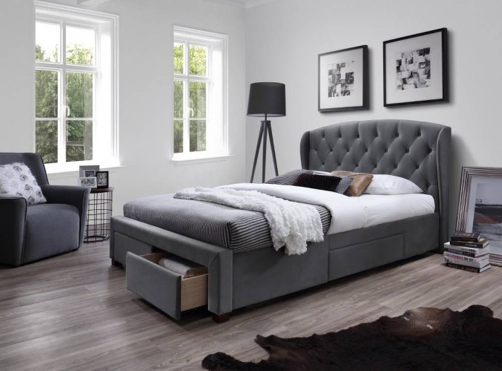 OKAY nábytok Čalúnená posteľ Etienne 160x200, sivá, vrátane roštu a ÚP, značky OKAY nábytok