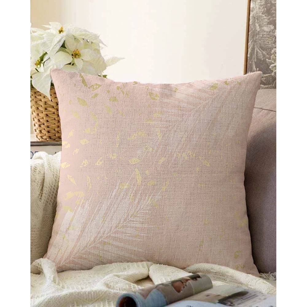 Minimalist Cushion Covers Svetloružová obliečka na vankúš s prímesou bavlny  Leaves, 55 x 55 cm, značky Minimalist Cushion Covers