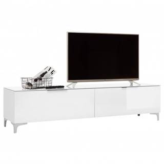 Sconto TV stolík BENTLEY biela matná/biele sklo, hĺbka 45 cm, značky Sconto