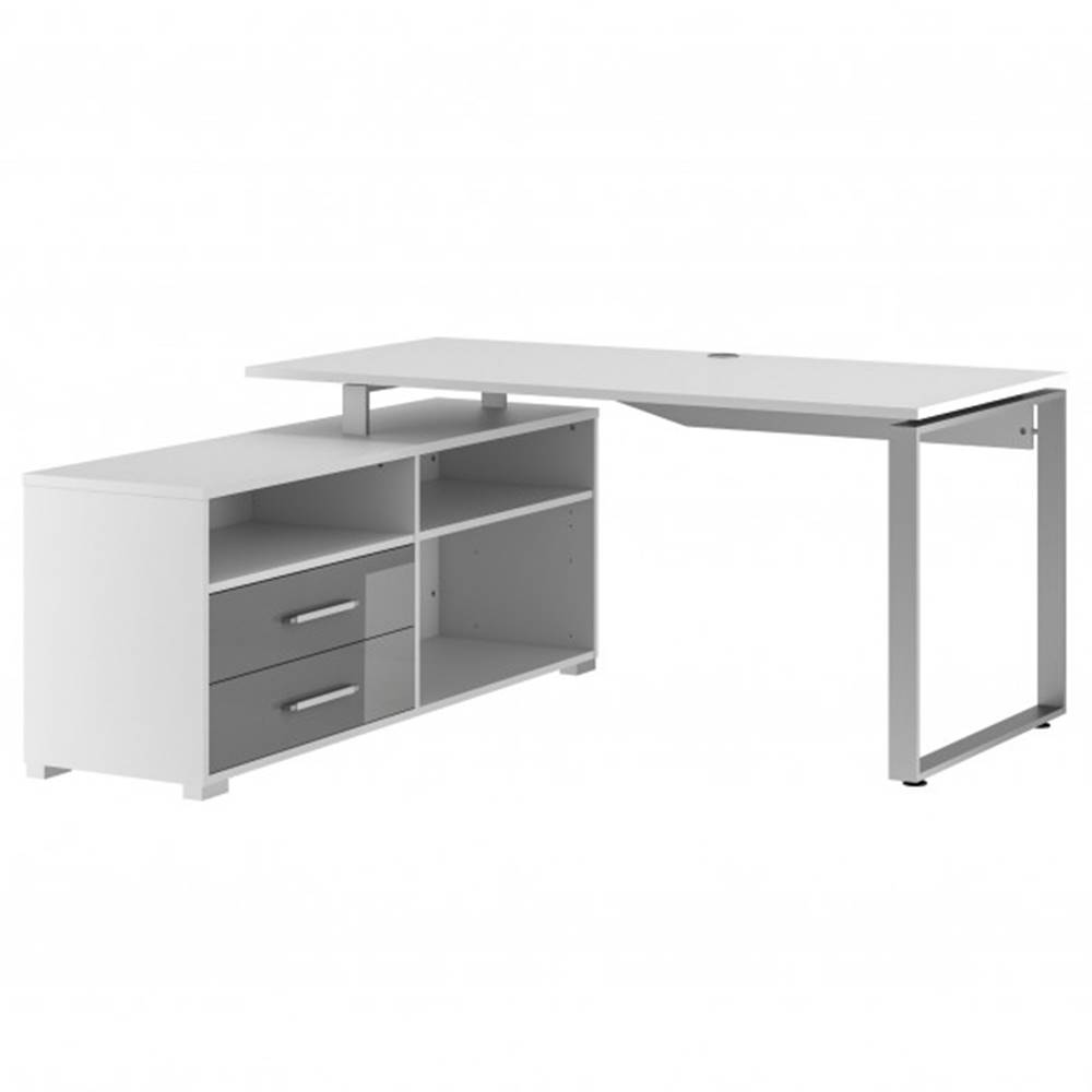 Sconto Rohový písací stôl SPOKE biela/sivá, značky Sconto