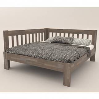 Sconto Rohová posteľ APOLONIE ľavá, buk/sivá, 160x200 cm, značky Sconto