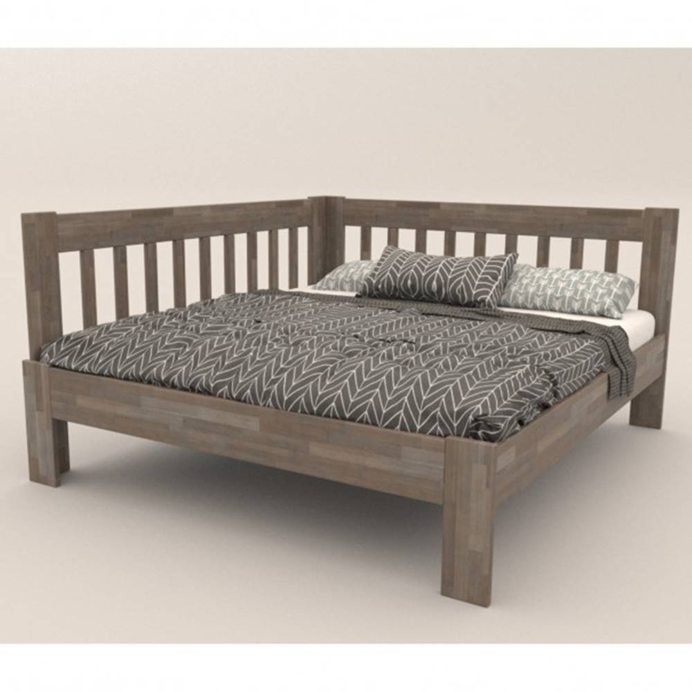 Sconto Rohová posteľ APOLONIE ľavá, buk/sivá, 160x200 cm, značky Sconto