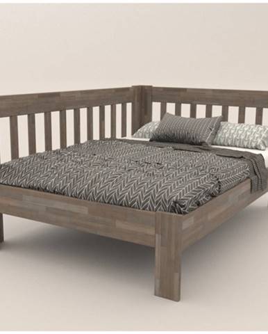Rohová posteľ APOLONIE ľavá, buk/sivá, 140x200 cm