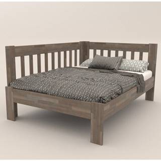 Rohová posteľ APOLONIE ľavá, buk/sivá, 140x200 cm