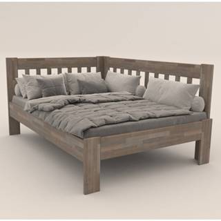 Rohová posteľ APOLONIE pravá, buk/sivá, 140x200 cm