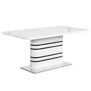 Jedálenský rozkladací stôl biela vysoký lesk HG/čierne pásy 160-200x90 cm TUBAL