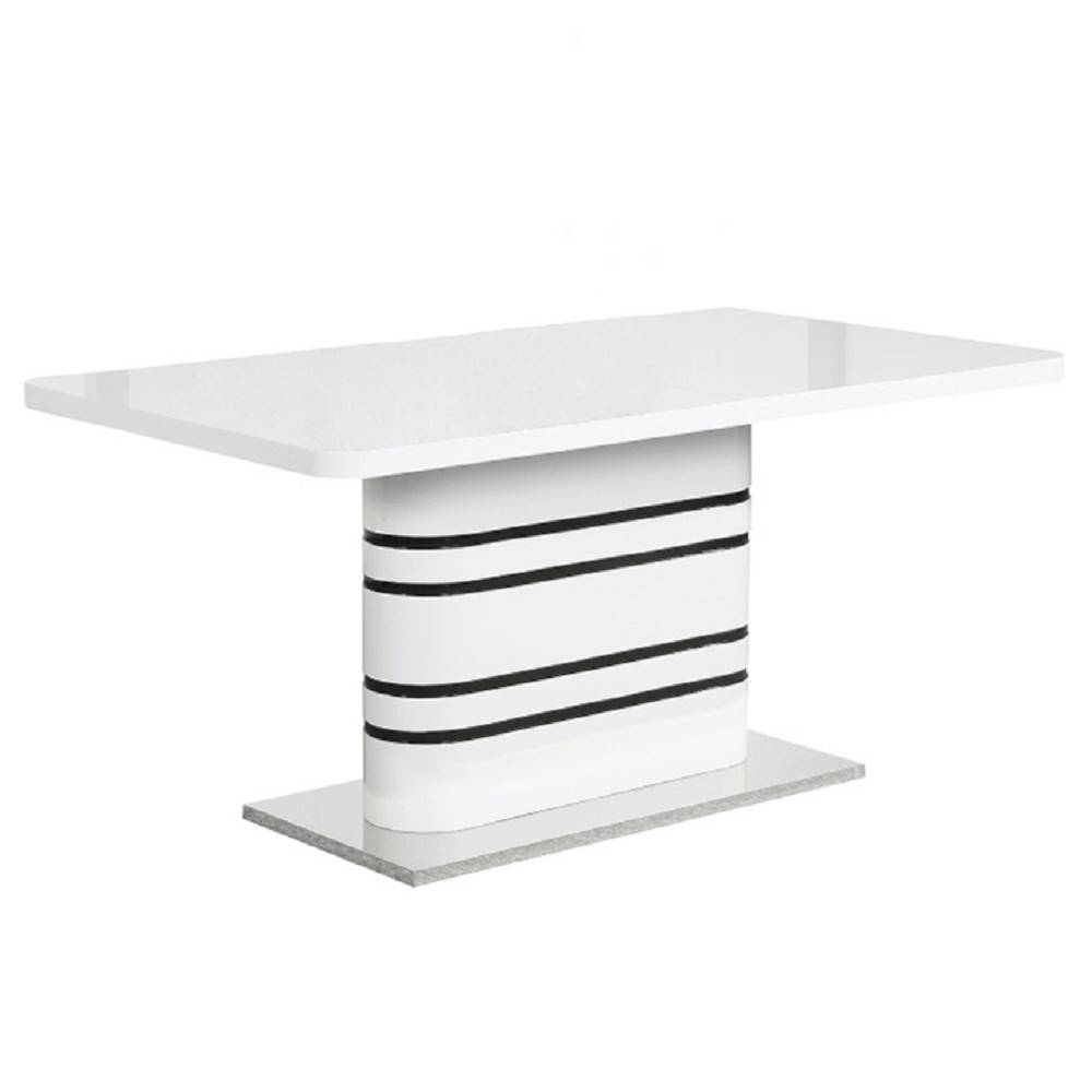 Kondela Jedálenský rozkladací stôl biela vysoký lesk HG/čierne pásy 160-200x90 cm TUBAL, značky Kondela