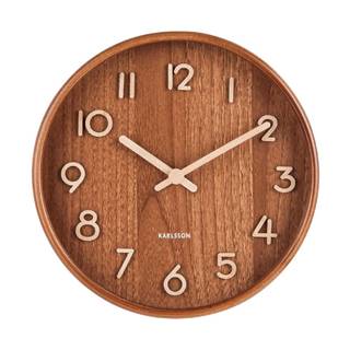 Karlsson Hnedé nástenné hodiny z lipového dreva  Pure Small, ø 22 cm, značky Karlsson