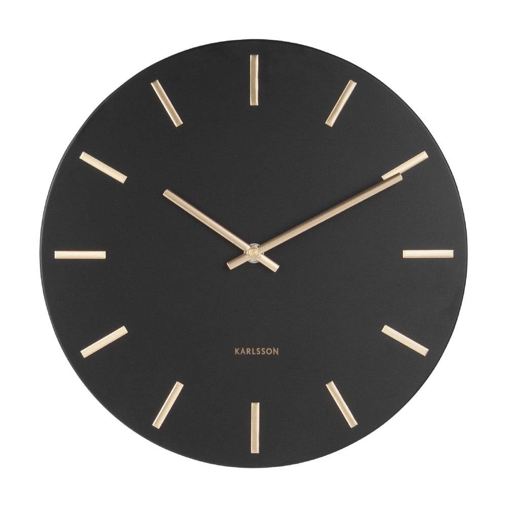 Karlsson Čierne nástenné hodiny s ručičkami v zlatej farbe  Charm, ø 30 cm, značky Karlsson