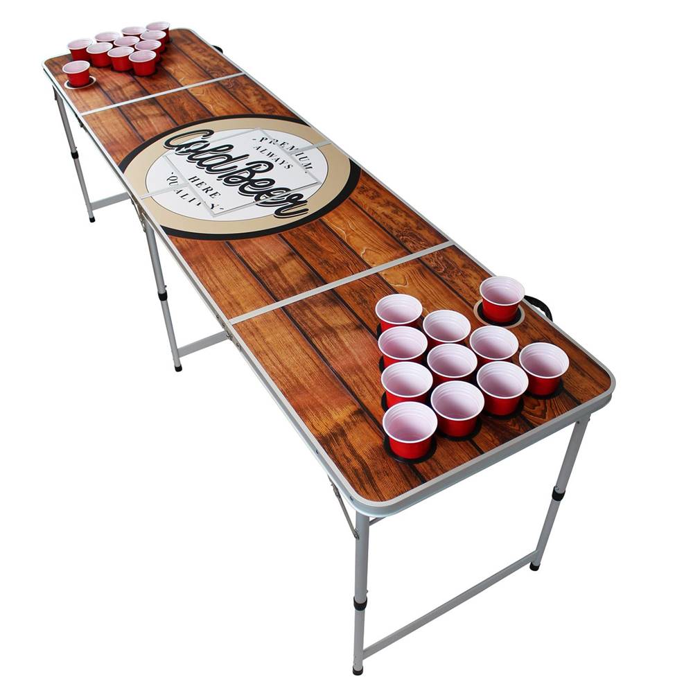 BeerCup  Backspin Beer Pong, stôl, súprava, drevený, priehradka na ľad, 6 loptičiek, 50 Cups, značky BeerCup