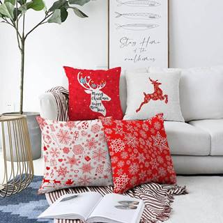 Minimalist Cushion Covers Súprava 4 vianočných žinylkových obliečok na vankúš  Christmas Reindeer, 55 x 55 cm, značky Minimalist Cushion Covers