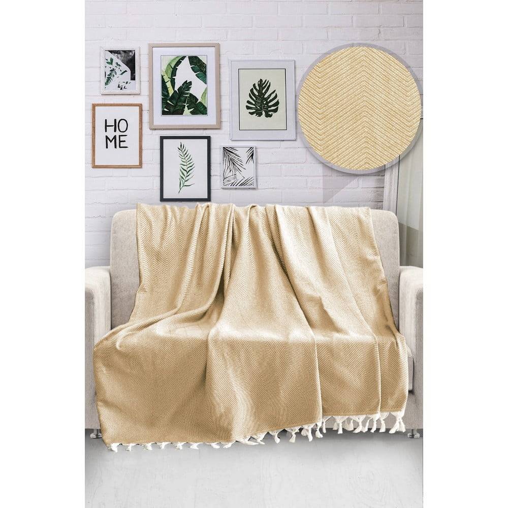 Viaden Horčicovožltý bavlnený pléd cez posteľ  HN, 170 x 230 cm, značky Viaden