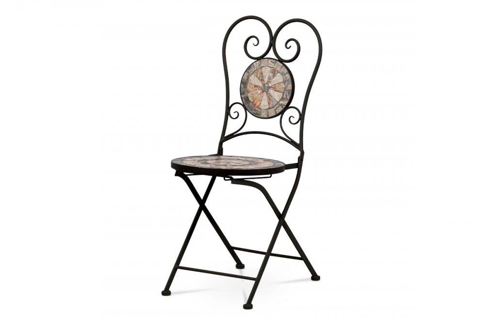 AUTRONIC  JF2226 Záhradná stolička, keramická mozajka, kovová konštrukcia, čierny matný lak (typovo ku stolu JF2225 a lavici JF2227), značky AUTRONIC