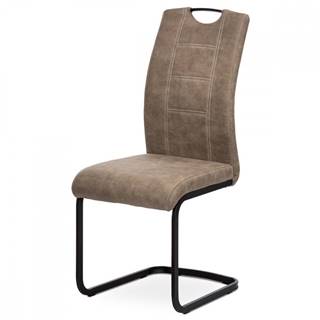 AUTRONIC DCL-413 LAN3 jedálenská stoličkam poťah lanýžová látka v dekore vintage kože, biele prešitie, kovová pohupová podnož, čierny lak