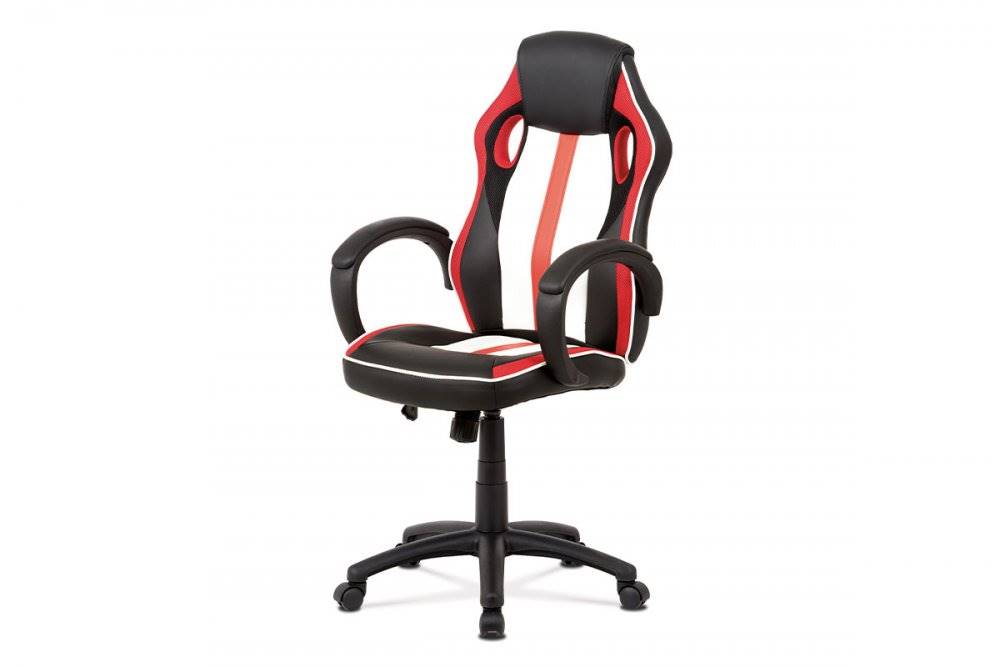 AUTRONIC  KA-V505 RED kancelárska stolička,červená-čierna -biela ekokoža+MESH, hojdací mech, kríž plast čierny, značky AUTRONIC