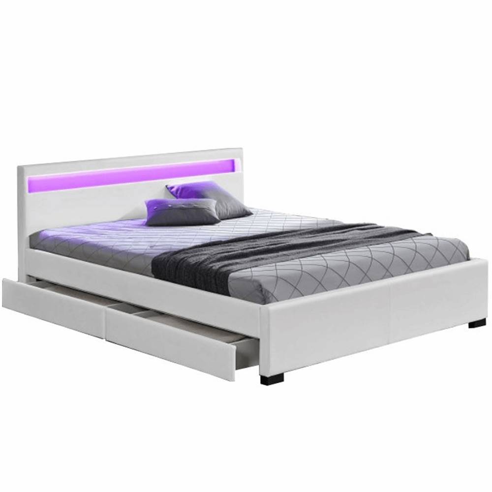 Kondela KONDELA Manželská posteľ, RGB LED osvetlenie, biela ekokoža, 160x200, CLARETA, značky Kondela