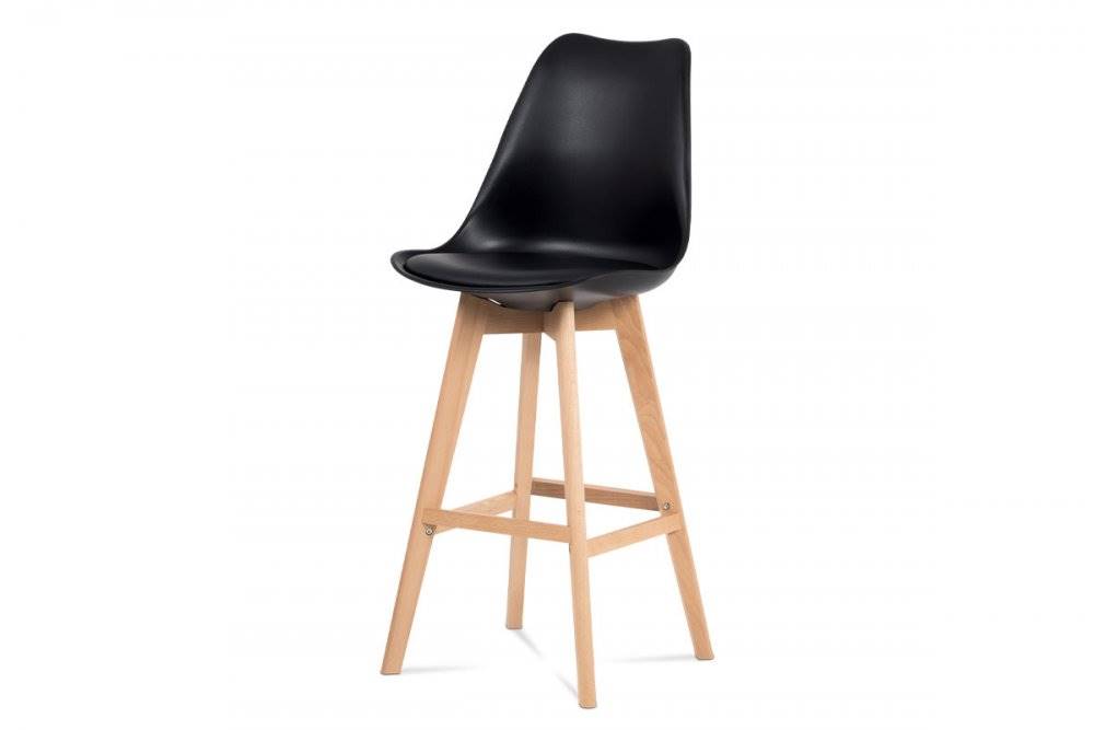 AUTRONIC  CTB-801 BK barová stolička plast, sedák čierna ekokoža/nohy masív prírodný buk, značky AUTRONIC