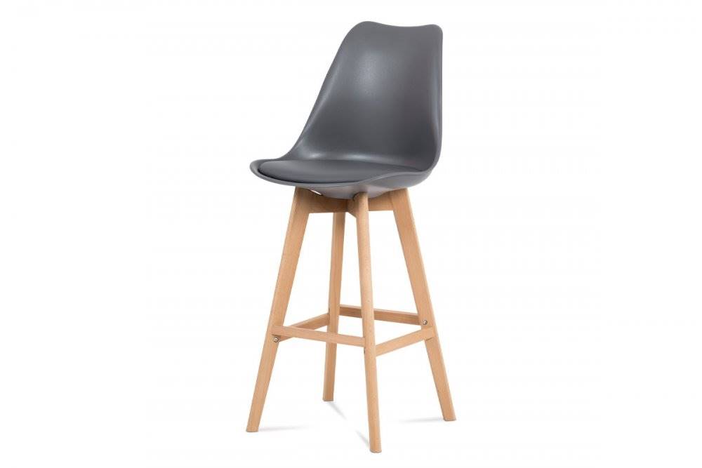 AUTRONIC  CTB-801 GREY barová stolička plast, sedák šedá ekokoža/nohy masív prírodný buk, značky AUTRONIC