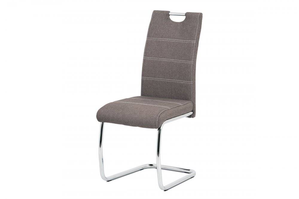 AUTRONIC  HC-482 COF2 Jedálenská stolička, poťah coffee látka, biele prešitie, kovová chrómovaná perová podnož, značky AUTRONIC