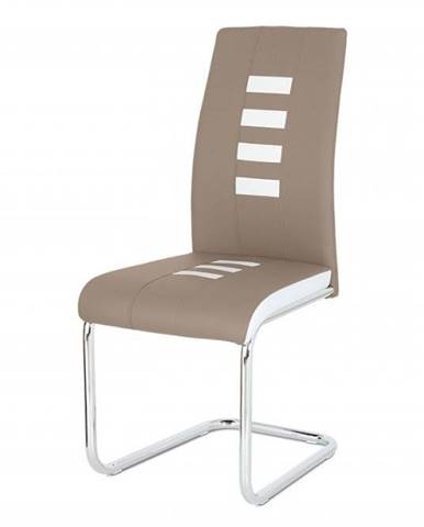 AUTRONIC DCL-961 CAP Jedálenská stolička, poťah kombinácia cappuccino a bielej ekokože, kovová pohupová podnož, chróm
