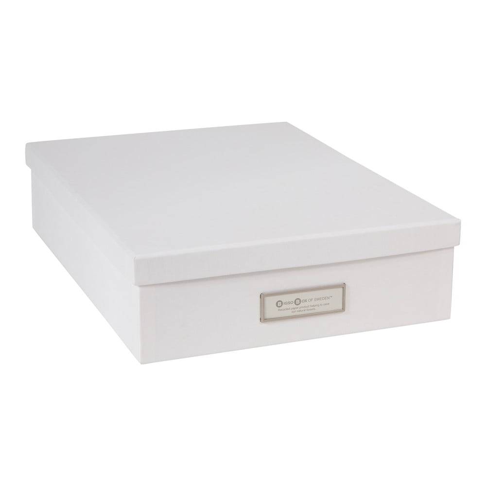 Bigso Box of Sweden Biely úložný box s menovkou na dokumenty  Oskar, veľkosť A4, značky Bigso Box of Sweden