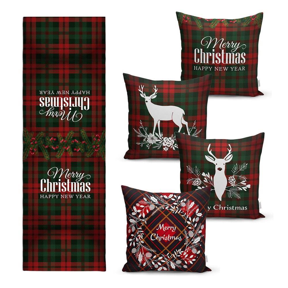 Minimalist Cushion Covers Súprava 4 vianočných obliečok na vankúš a behúň na stôl  Tartan Christmas, značky Minimalist Cushion Covers