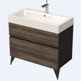 Kúpeľňová skrinka pod umývadlo Naturel Luxe 90x56x46 cm čierna bridlica / drevo lesk LUXE90CDLBU
