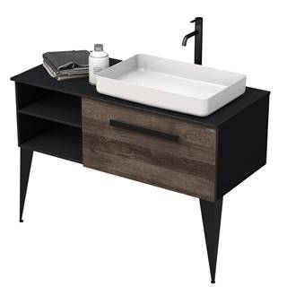 Kúpeľňová skrinka pod umývadlo Naturel Luxe 110x36x50 cm čierna bridlica / drevo lesk