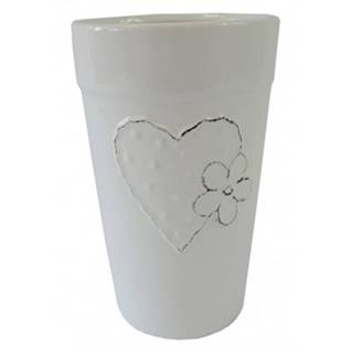 Keramická váza so srdiečkom a kvietkom 21 cm, biela