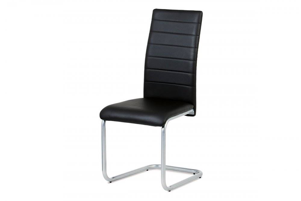 AUTRONIC  DCL-102 BK Jedálenská stolička, poťah čierna ekokoža, kovová podnož, sivý matný lak, značky AUTRONIC