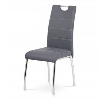 AUTRONIC HC-484 GREY Jedálenská stolička, poťah sivá ekokoža, biele prešitie, kovová štvornohá chrómovaná podnož