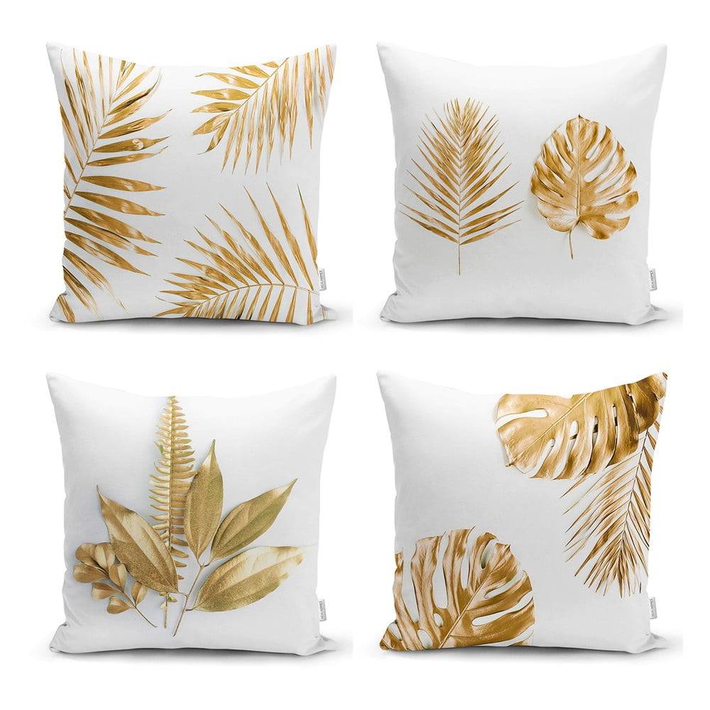 Minimalist Cushion Covers Súprava 4 obliečok na vankúše  Gold Leaves Modern, 45 x 45 cm, značky Minimalist Cushion Covers