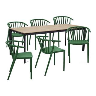 Bonami Selection Záhradná jedálenská súprava pre 6 osôb so zelenou stoličkou Capri a stolom Thor, 210 x 90 cm, značky Bonami Selection