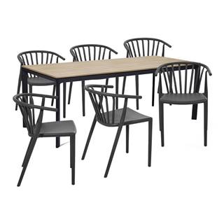 Bonami Selection Záhradná jedálenská súprava pre 6 osôb s tmavozelenou stoličkou Capri a stolom Thor, 210 x 90 cm, značky Bonami Selection