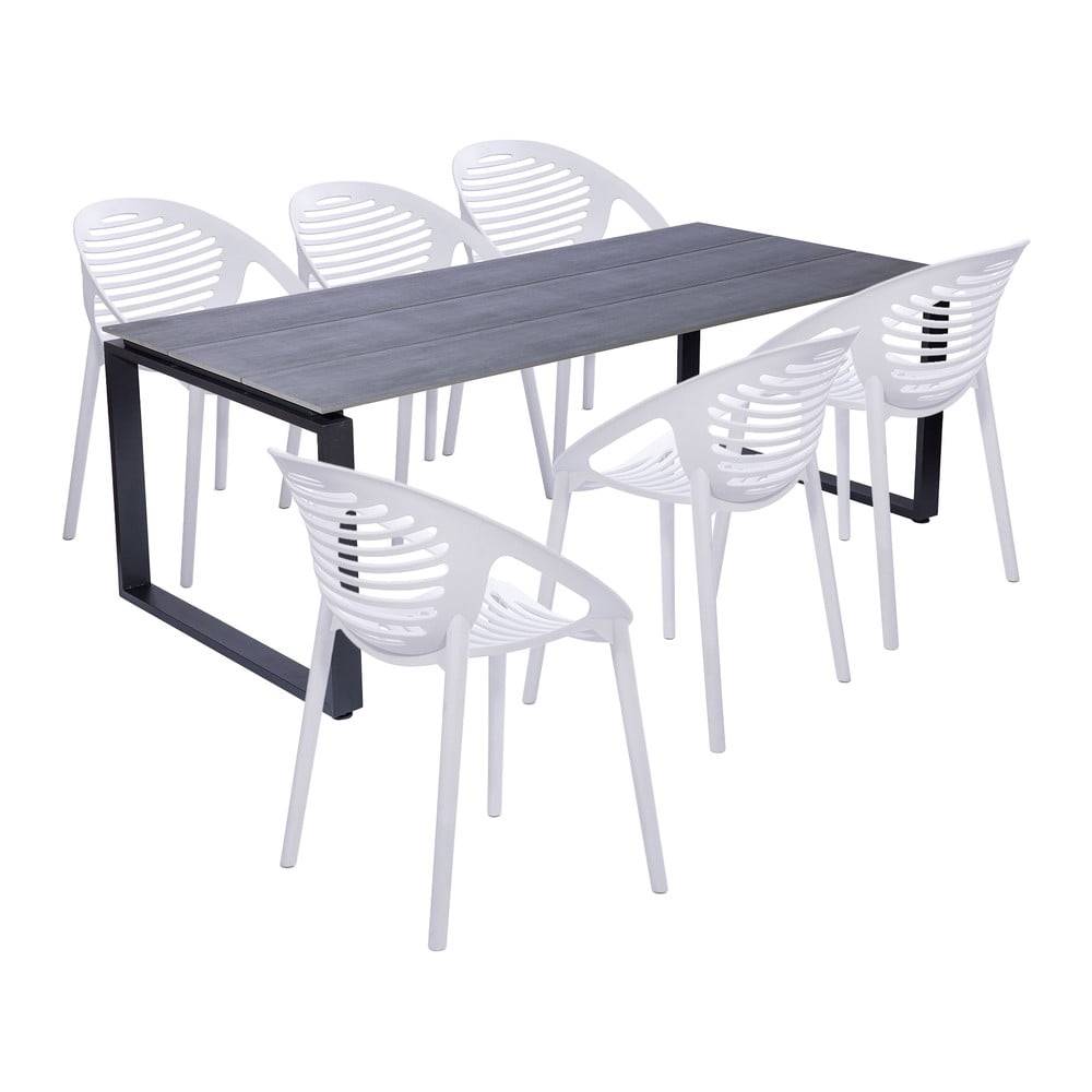 Bonami Selection Záhradná jedálenská súprava pre 6 osôb s bielou stoličkou Joanna a stolom Strong, 210 x 100 cm, značky Bonami Selection