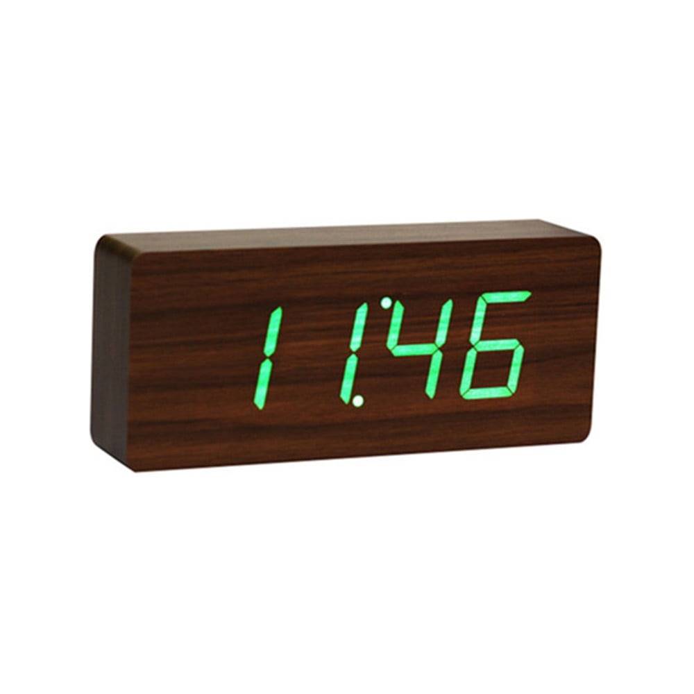 Gingko Tmavohnedý budík so zeleným LED displejom  Slab Click Clock, značky Gingko