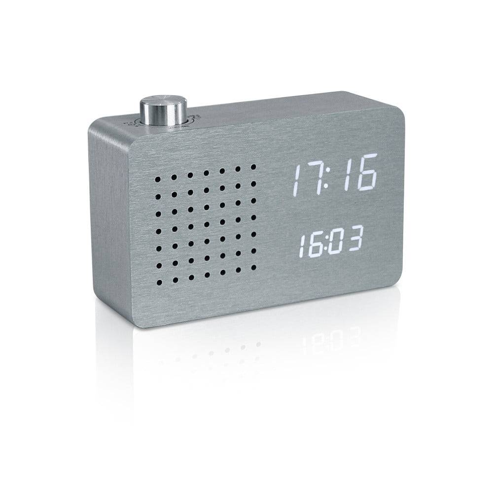 Gingko Sivý budík s bielym LED displejom a rádiom  Radio Click Clock, značky Gingko