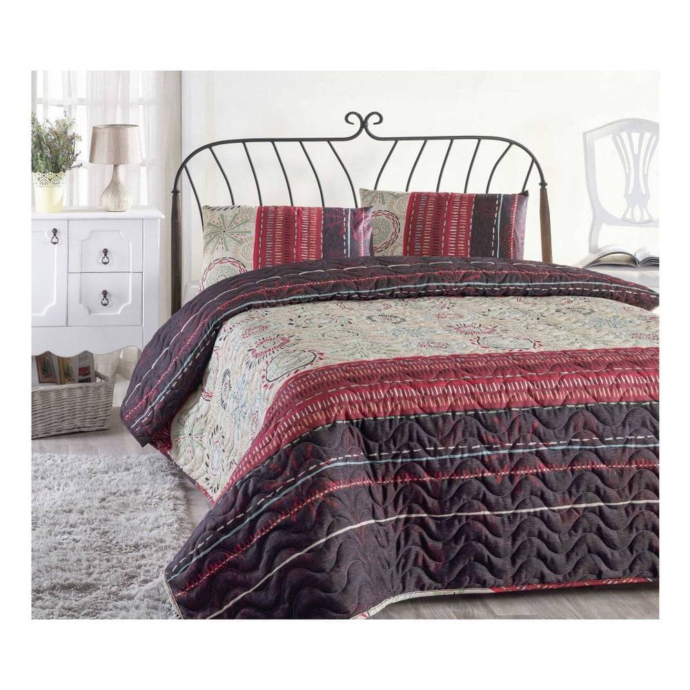 Unknown Set plédu cez posteľ a obliečky na vankúš s prímesou bavlny Aries Maroon, 160 x 220 cm, značky Unknown