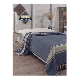 Tmavomodrý bavlnený pléd cez posteľ Elmas Dark Blue, 200 x 240 cm
