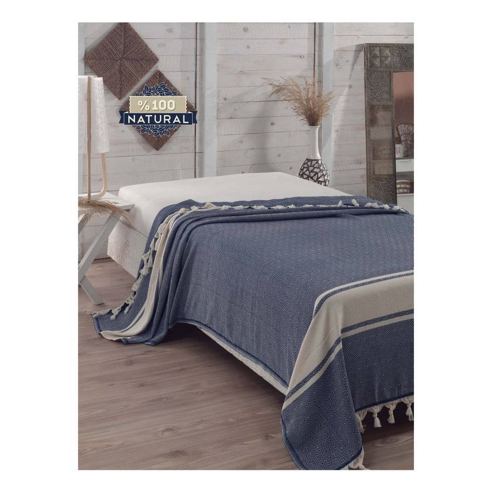 Unknown Tmavomodrý bavlnený pléd cez posteľ Elmas Dark Blue, 200 x 240 cm, značky Unknown